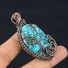 Tibetan Turquoise Pendant, 999 Copper Wire Wrapped Gemstone Jewelry, Handmade Pendant, For Thanksgiving