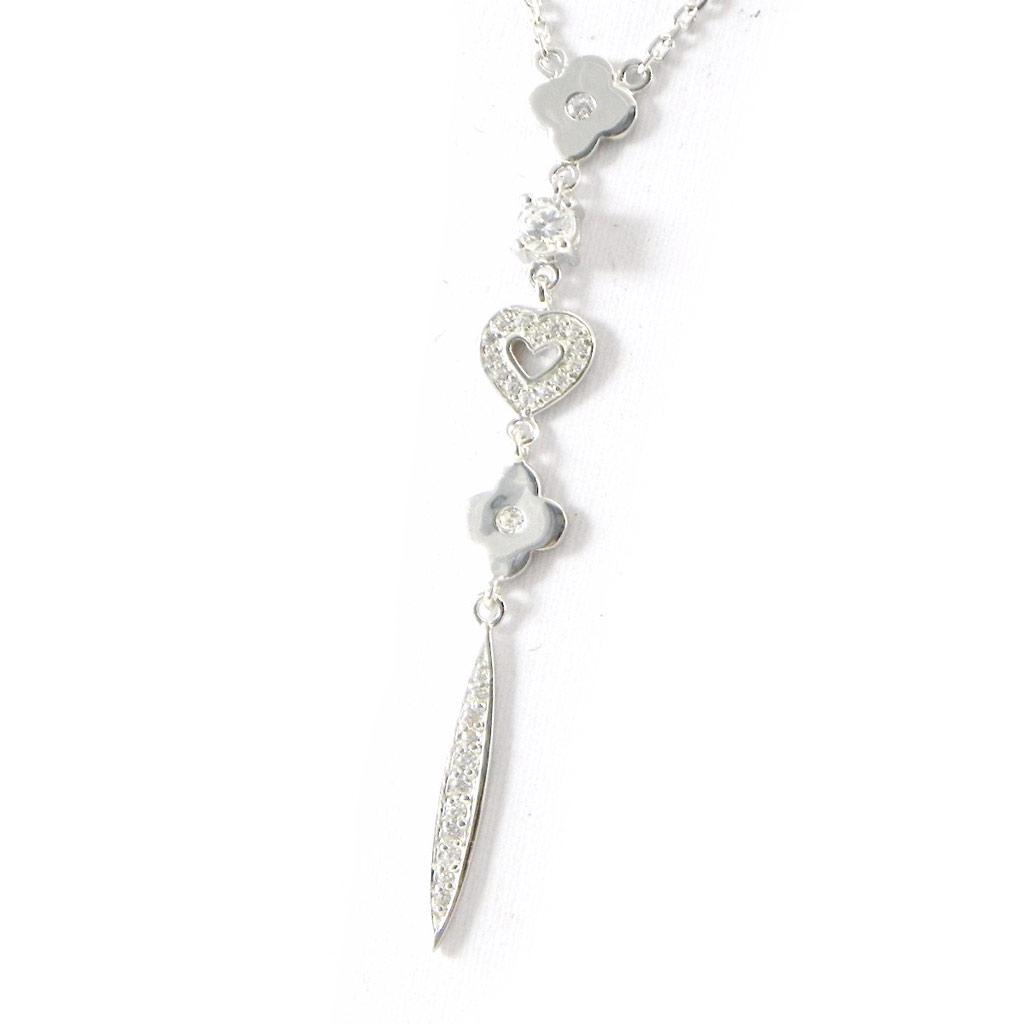Les Trésors De Lily [E1095] - Collier Argent 'Dentelle d'Amour' Blanc argenté (rhodié) - 60 mm
