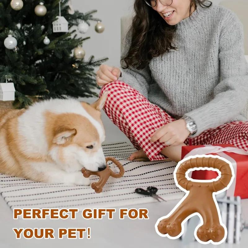 Durable Nylon Dog Chew Toy Beef Bacon Flavor Double Bone Teething Chew for Large Dogs Interactive Puppy Toys Dental Cleaning