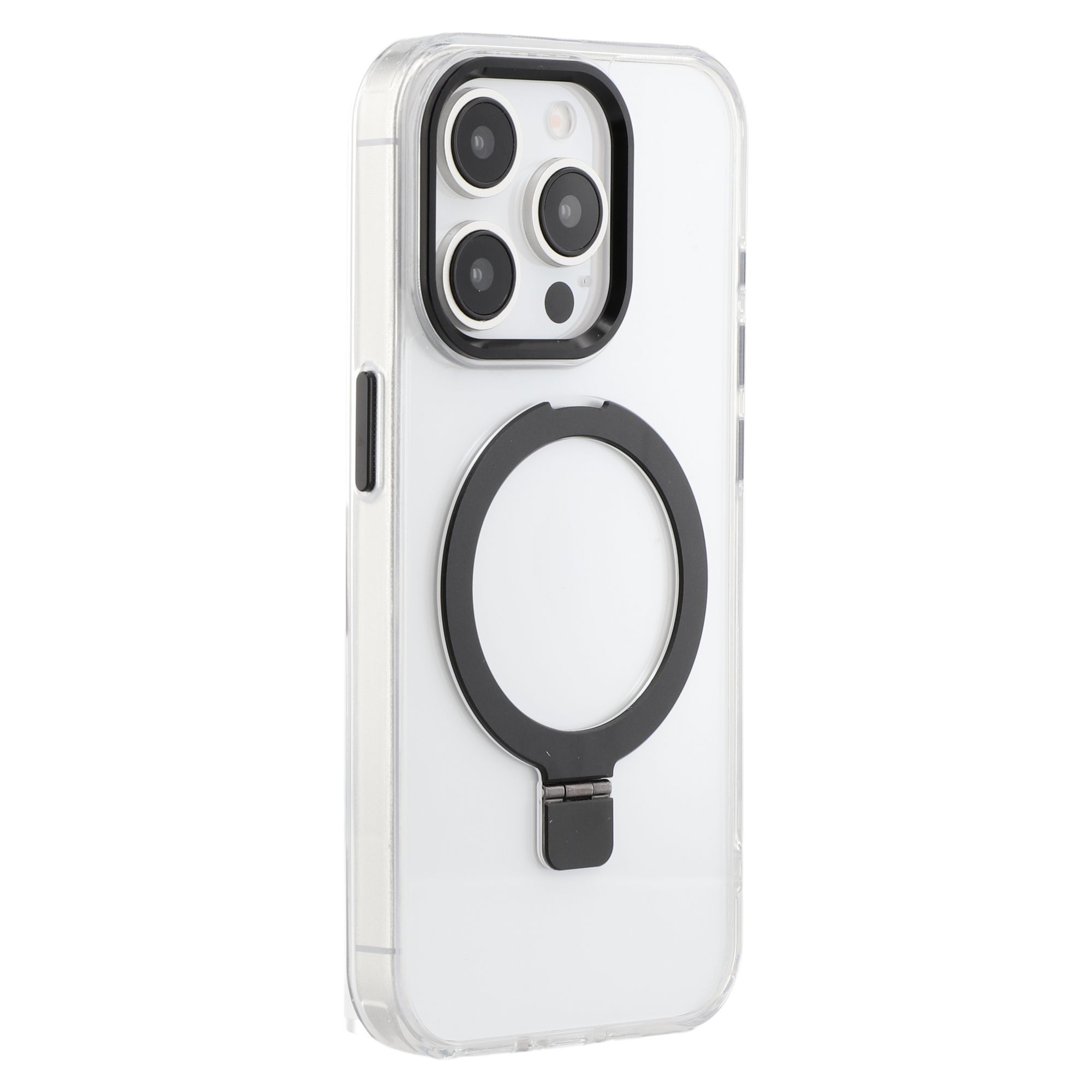 

Чехол для iPhone 15 Pro, совместимый с MagSafe, подставка, TPU+PC, прозрачная накладка на телефон Black