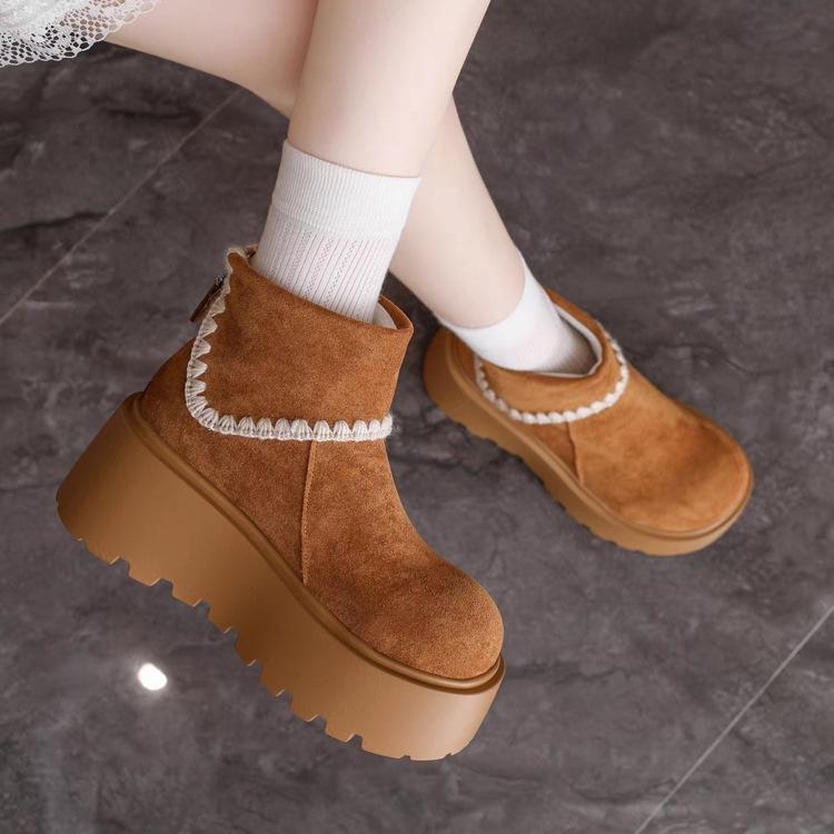 Super fire lace Martin boots women's 2025 new autumn and winter retro versatile small muffin bottom heightening short boots