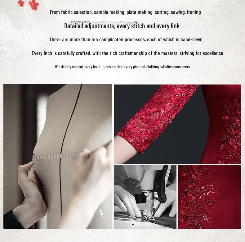 Summer Red Long Cheongsam Dress for Young Mother-in-Law at Wedding Banquet
