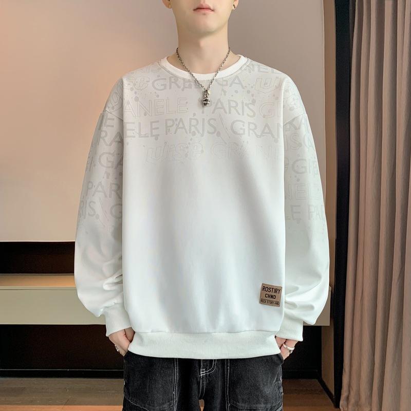 Men's Spring and Autumn New Bottom Shirt Long Sleeve T-Shirt Crew Neck Printed Large Size Men's Top