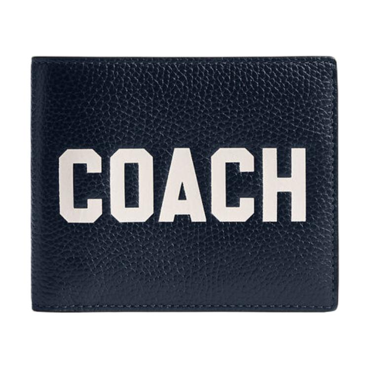 Coach 3 In 1 Wallet Letter Logo Print Double Fold Polished Pebble Leather Wallet Men wallet Navy-Blue CP279-DNA Marine Blue