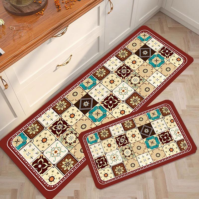 PVC Leather Non-slip Floor Mat, Colorful Carpet, Oil-proof Rug, Long Strip, Home Decoration, American Carpet, Kitchen