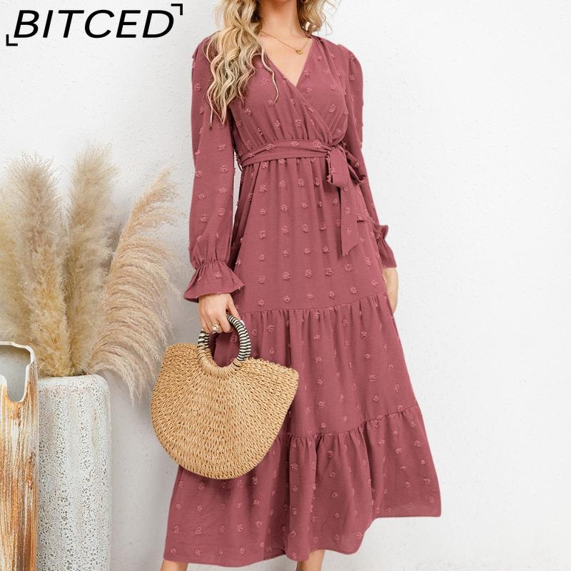 BITCED Herbst/Winter Einfarbiges Casual-Kleid mit weitem Saum Damen Langkleid