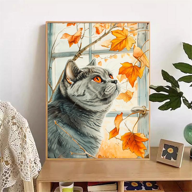 5d DIY Diamond Painting Cross Stitch Cute Cat Diamond Embroidery Mosaic Full Round Drill Maple Leaves Home Decor