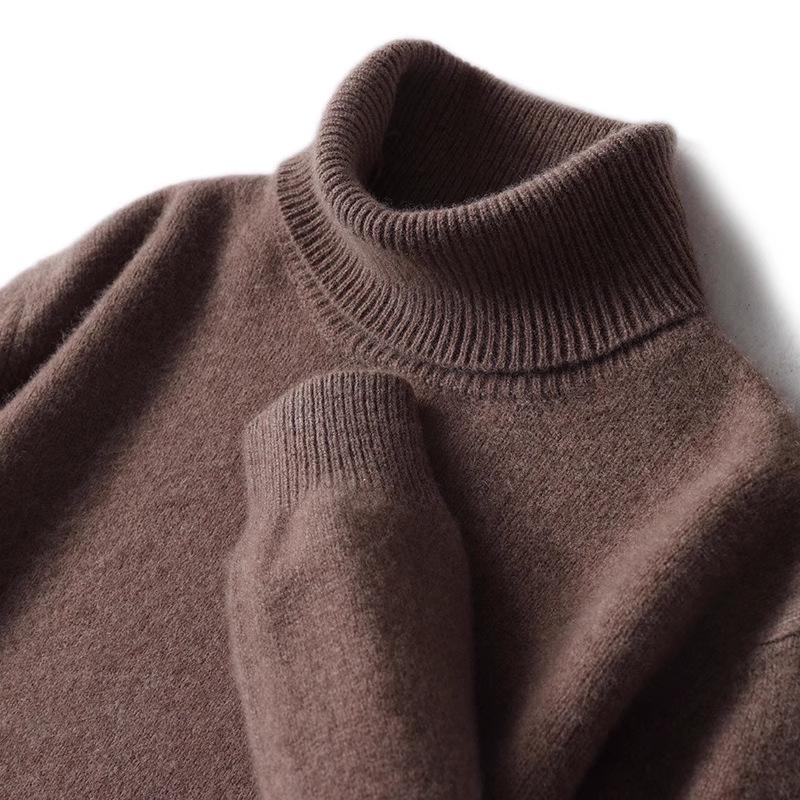 

Мужской плотный свитер с высоким воротником из 100% чистой шерсти и кашемира - Осенне-зимний свободный вязаный пуловер, Большой размер. S