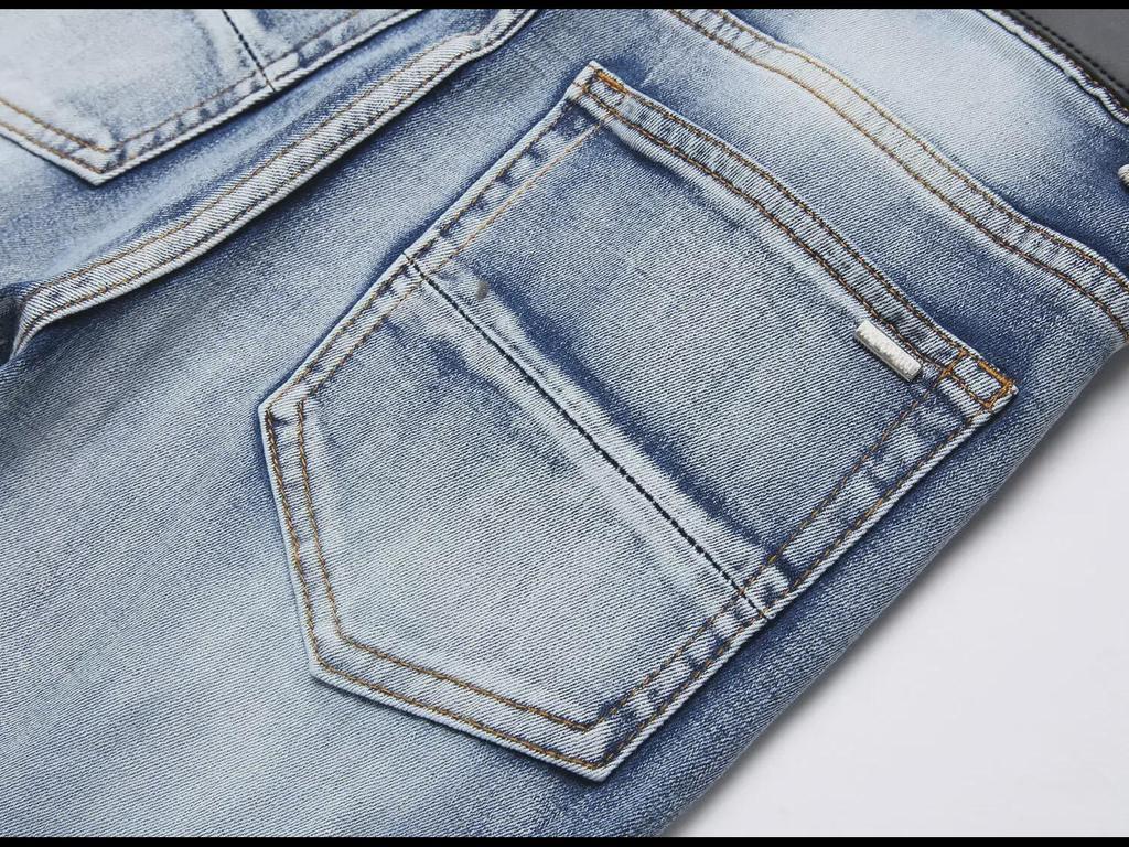European Street Style Blue Cobra Embroidery Slim-Fit Men's Jeans