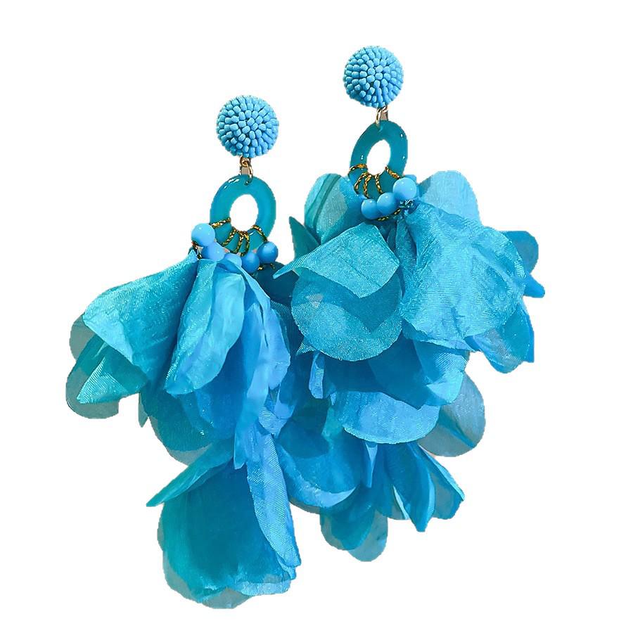 Sea Blue Cluster Silver Needle Flower Earrings: Summer Vacation Luxury