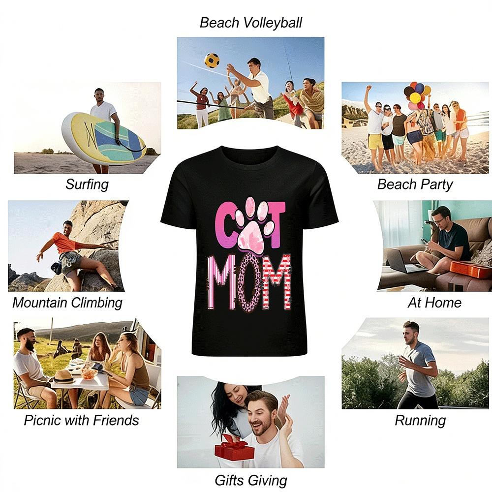 Cat Mom Cute Paw Print Casual Top For Cat Lovers Pure cotton T-shirt