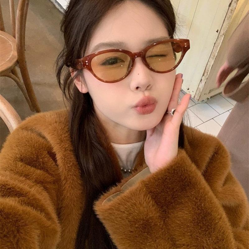 Korean Style Sun Glasses For Women Cat Eye Shape Uv400 Protection Sunglasses Men Vintage Retro Women'S Sun Glass