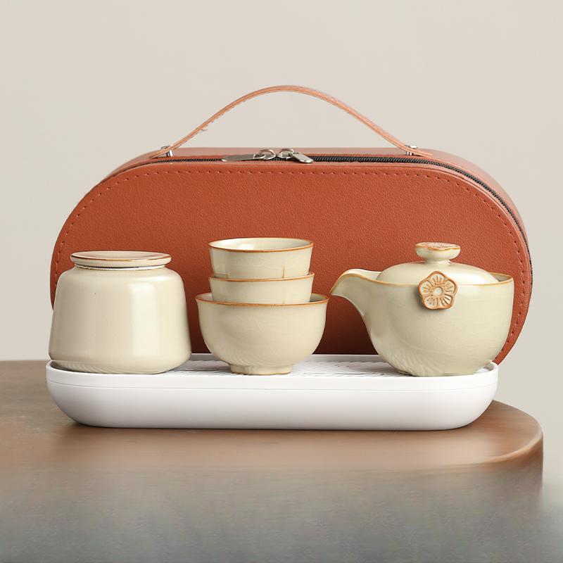 Portable Tea Set for One Person To Drink Ladies A Pot A Cup Three Cups Quick Cup Ceramic Outdoor Plum Blossom Travel Tea Set