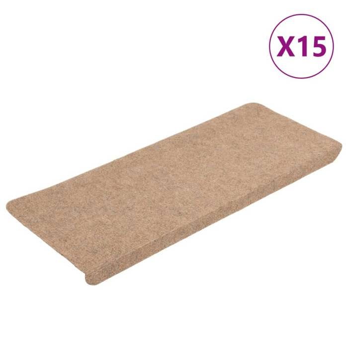 VidaXL Tapis d'escalier auto-adhésifs 15 pcs 65x24,5x3,5 cm Beige 343476