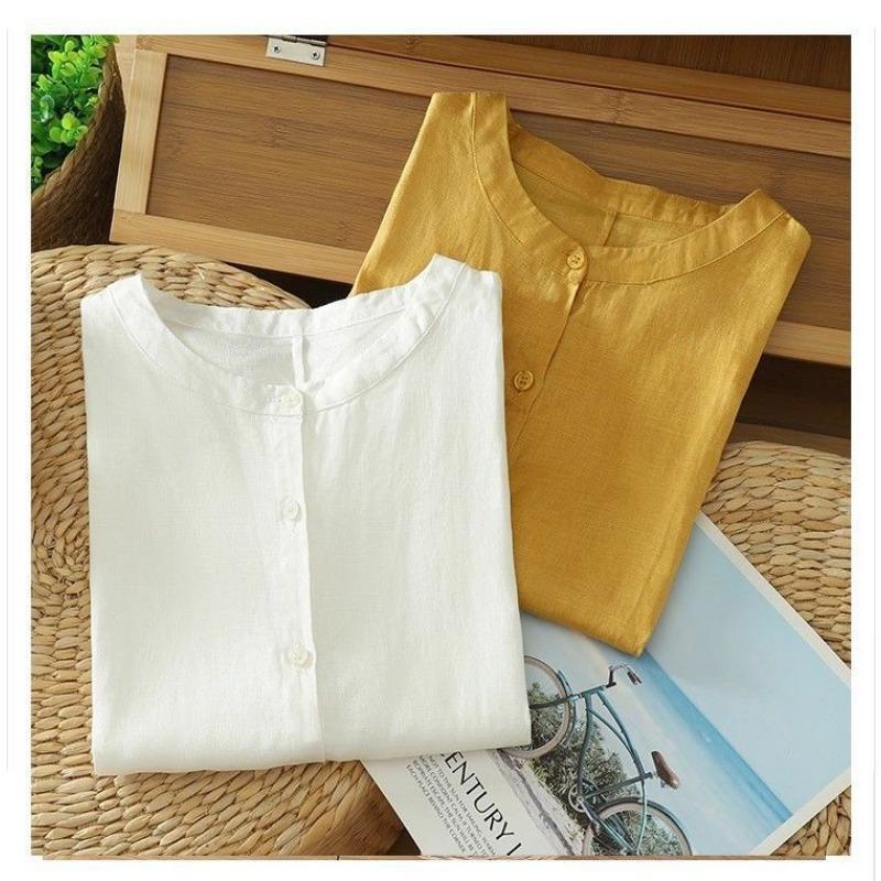 Women Yellow Linen Blend Sleeveless Blouse With Ruffle Hem And Button Down Casual Summer Top