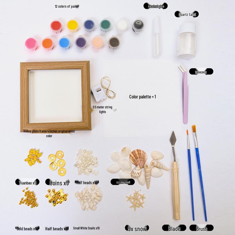 Kit Pittura con Cornice Texturizzata a Conchiglie 3D da Spiaggia - Ornamento Creativo e Regalo di Capodanno
