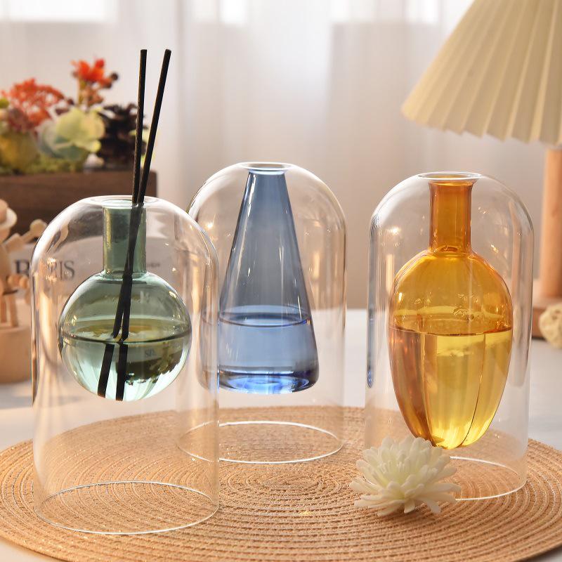 Double-Layer Irregular Glass Aroma Diffuser with Rattan Sticks