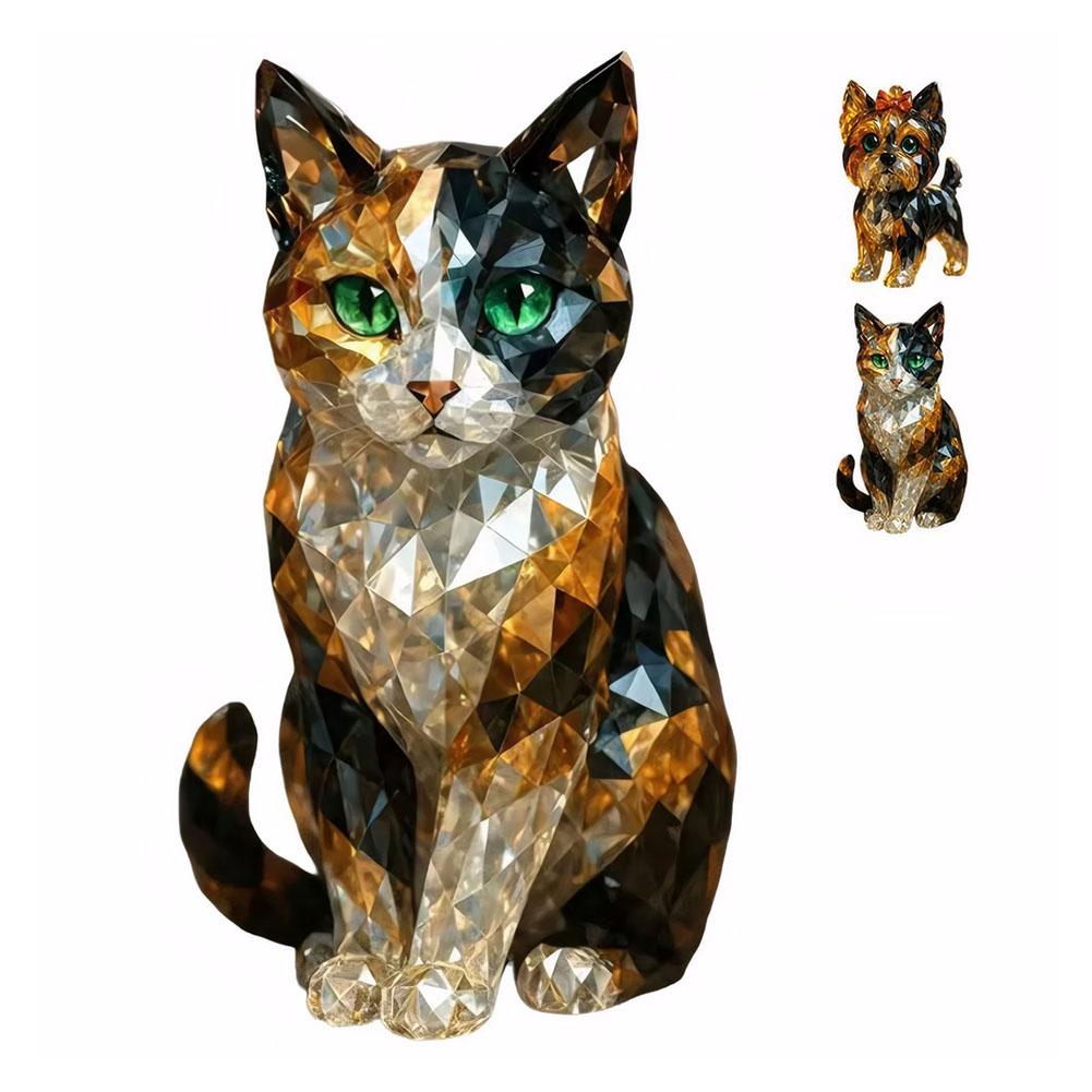 Creative Fake Crystal Animal Sculptures Cat/Dog Figurines Resin Animal Artwork Sculpture for Home Office Shelf Desk Table Decor