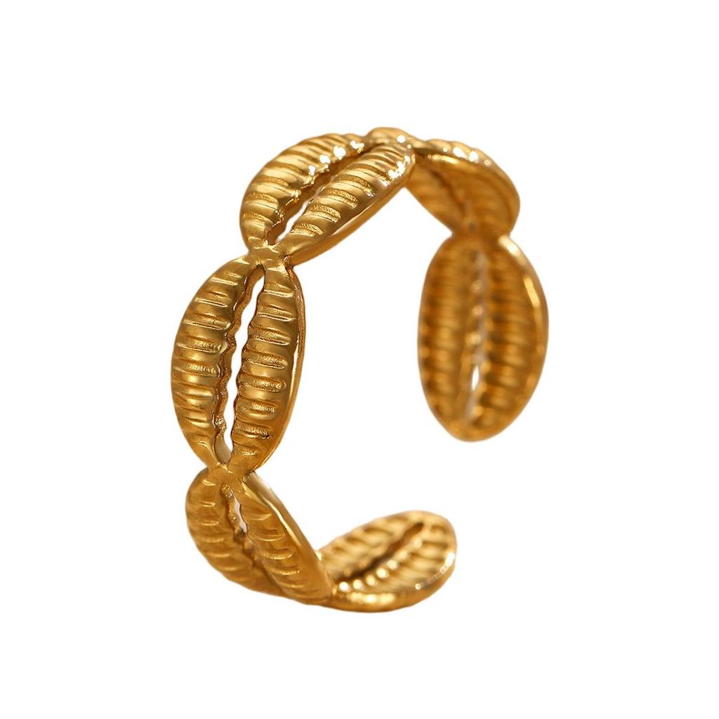 Stainless Steel Starfish & Seashell Open Ring - Ocean Holiday Style Jewelry for Women