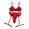 Three-Piece Lace Embroidered Mesh Lingerie Set