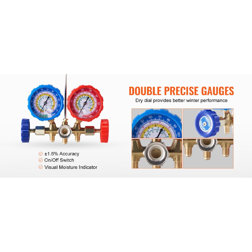 SucceBuy AC Gauge Set 3 Way AC Manifold Gauge Set for R134A/ R22/R12/R502 Refrigerant Works on Car Freon Charging and Evacuation