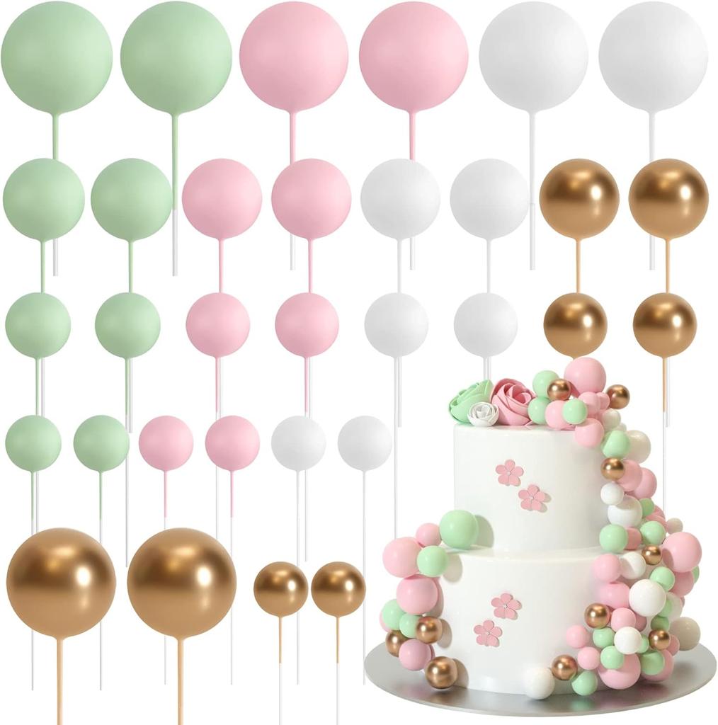 32Pcs Christmas Ball Cake Topper Decorations Foam Balls Cake Picks Cake Topper Balls Cake Decorations for Wedding Party Birthday