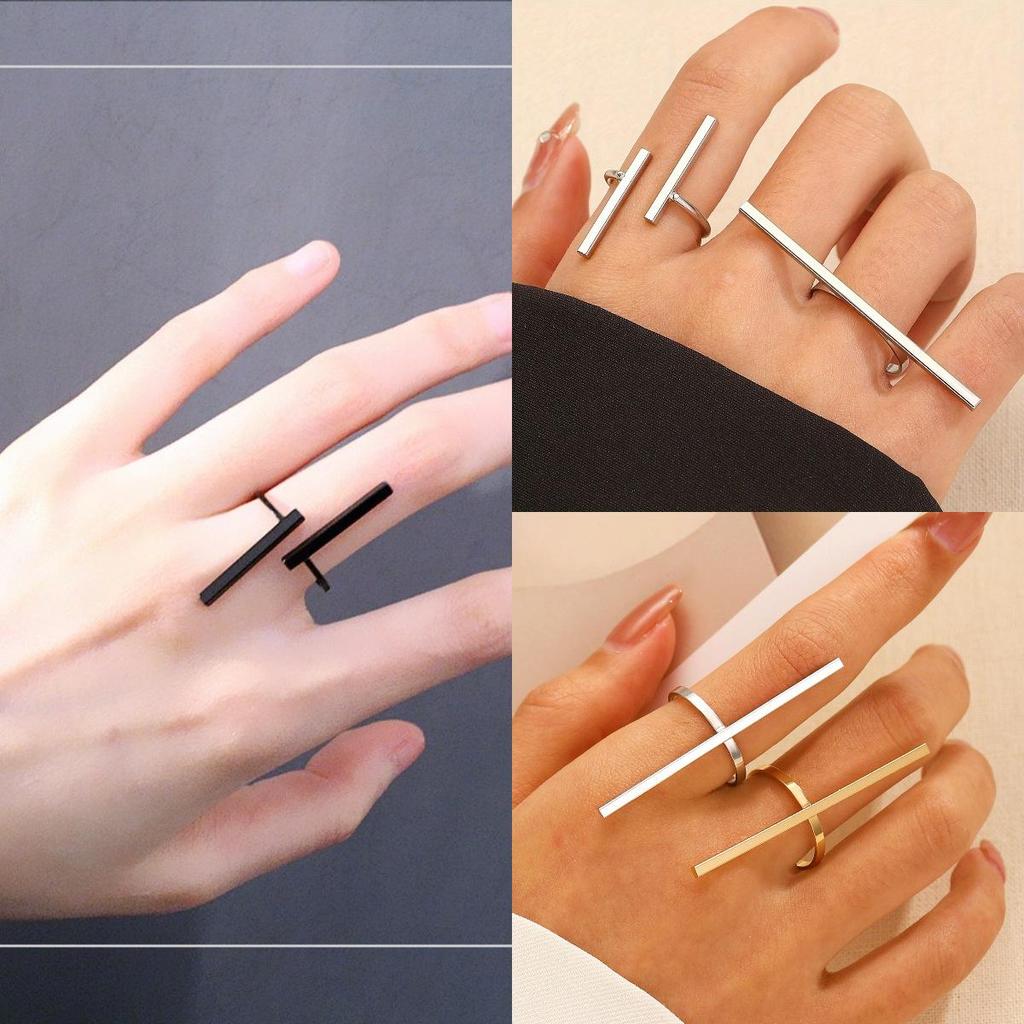 Unisex Geometrischer Ein-Wort Offener Doppelring - Kleiner Finger, Herren & Damen