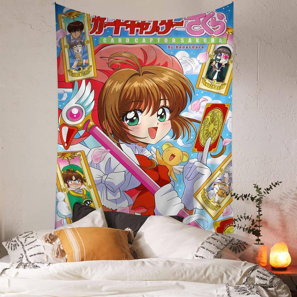 Japanese Anime CCardcaptor Sakura Anime Tapestry Hanging Tarot Hippie Wall Rugs Dorm Home Decor