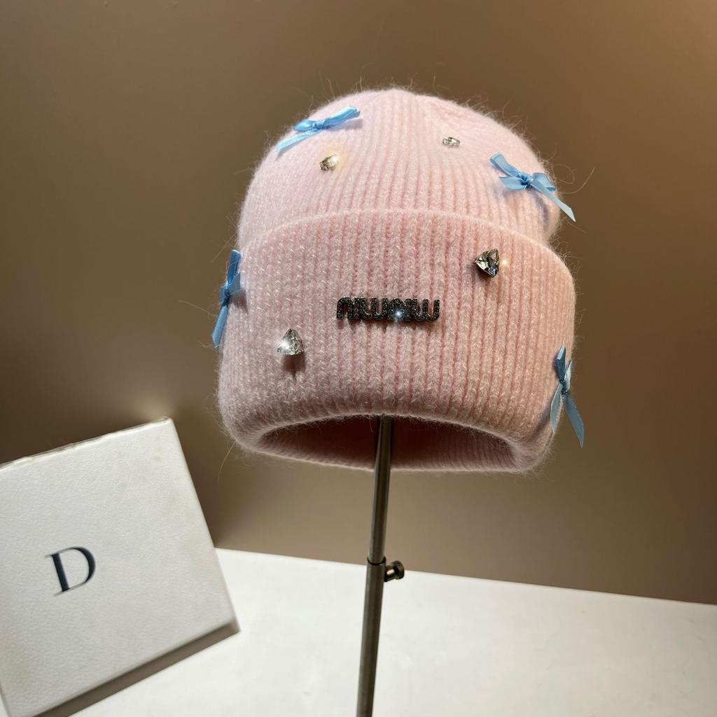 High-end Knitted Hat with Bowknot Fashionable and Warm Earflap Beanie for Women