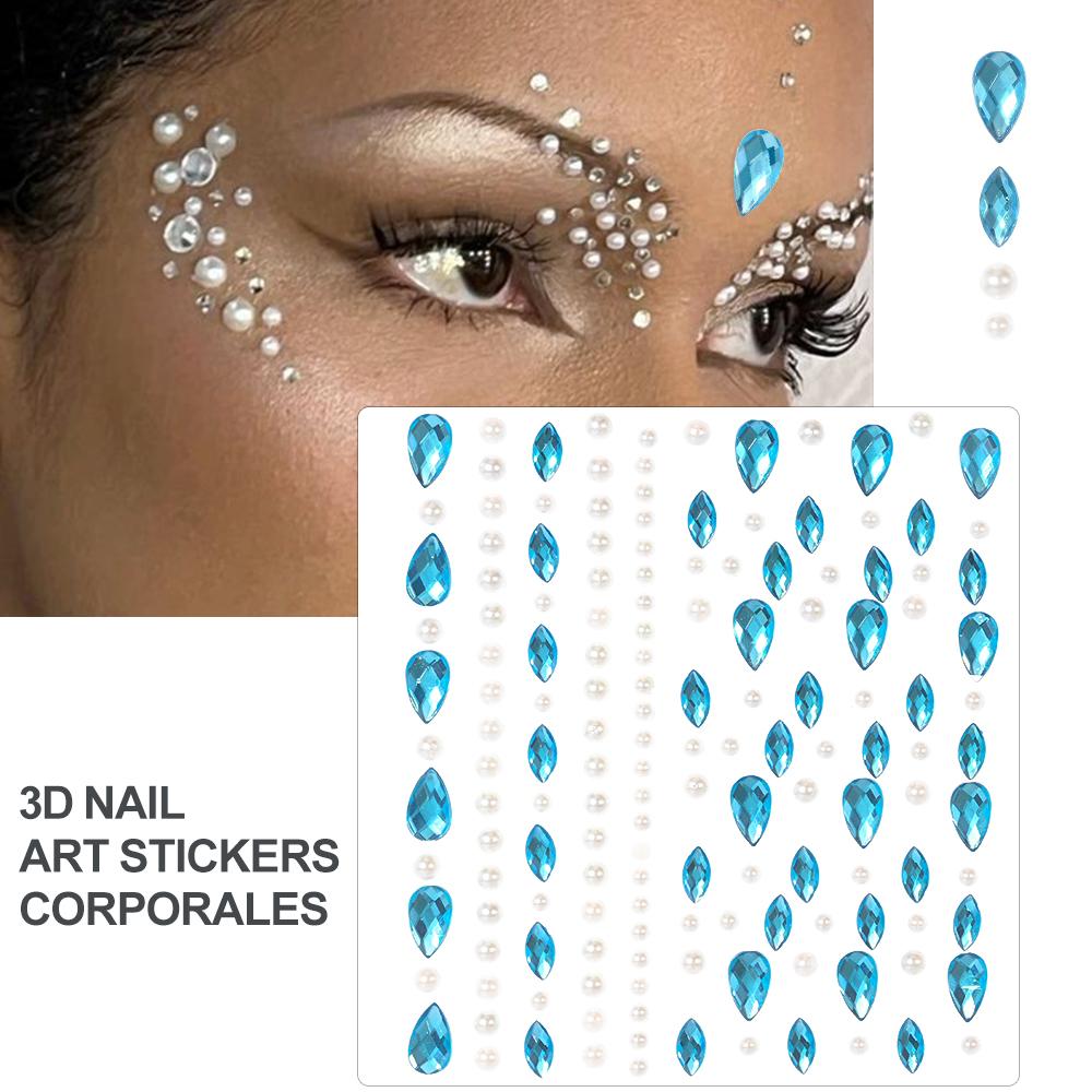 3D Strass Gezichtstattoo Stickers Voor Festival Glitter Make-up Sieraden Sticker Op Gezicht Kristallen Edelstenen Juwelen Diamanten Decoratie