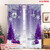2D Flat Printing 2pcs Happy Christmas Scene Curtains Purple Christmas Tree Ornaments Digital Printed Polyester Drapes Non Fading