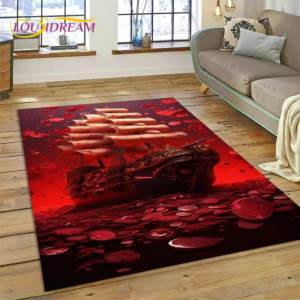 Ancient Pirate Ship Boat,Barque,Sailboa Carpet Rug for Bedroom Living Room Home Sofa Decoration,Child Game Large Decor Floor Mat