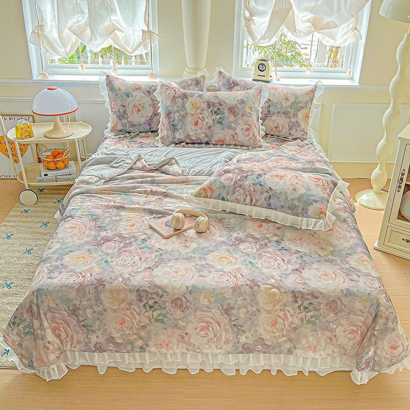 Ultraweiche Sommerkühlsteppdecke - Leicht, atmungsaktiv und hautfreundlich mit geprägtem floralem Druckdesign für alle Jahreszeiten