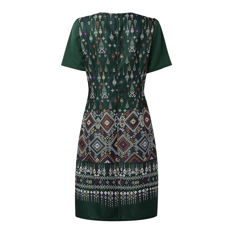 ZANZEA Women Ethnic Print Casual Doll Collar Summer Short Sleeve Dress