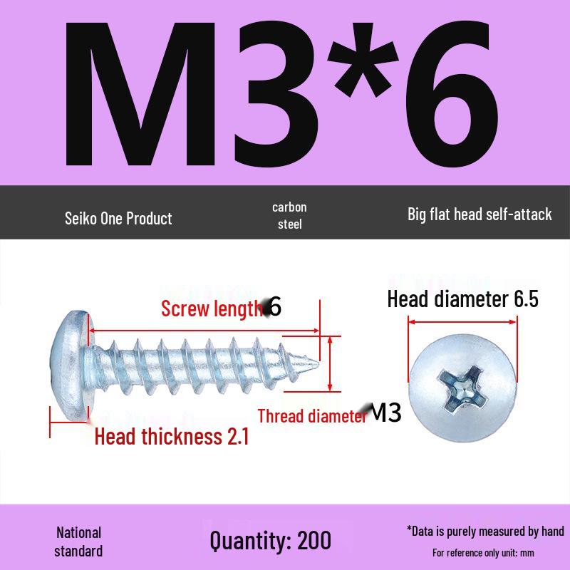Galvanized M3 Phillips Flat Head Self-Tapping Wood Screws, High-Strength, Large Head