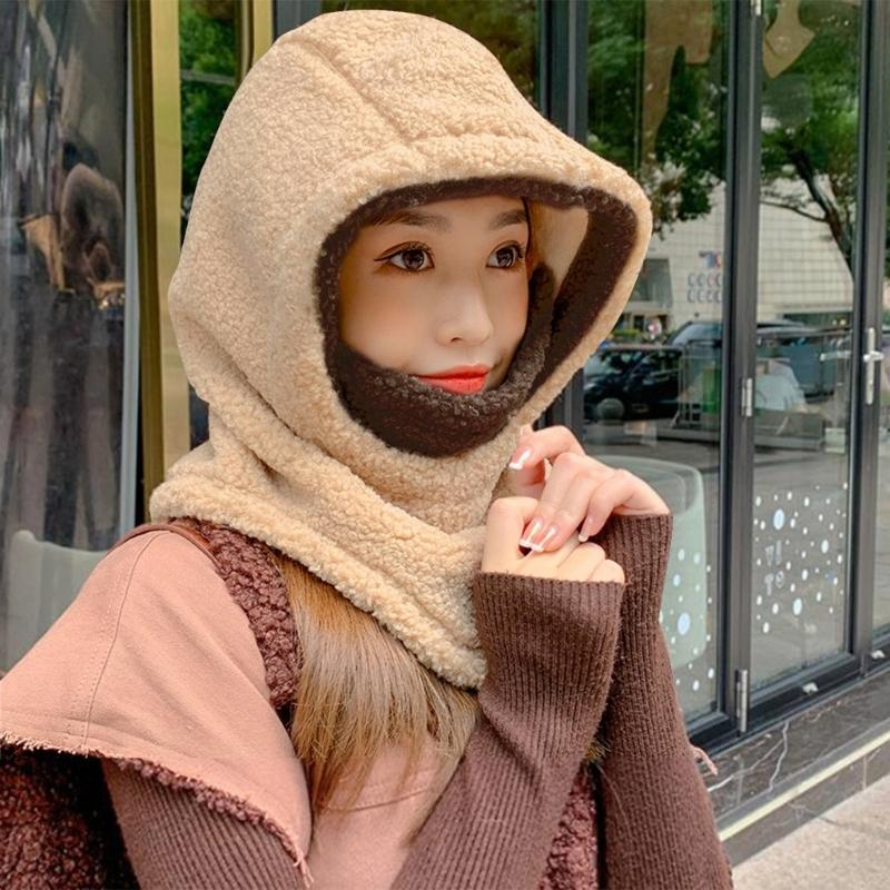 3-in-1 Women Hat Thick Fleece Hat with Ear Flaps Facemask Outdoor Hat Furry Caps Windproof Hat Hiking Running Headwear