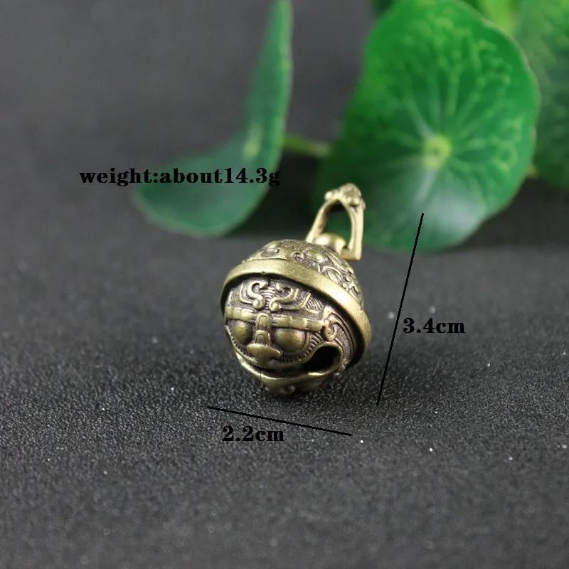 Pure Brass Mythical Beast Face Bell Car Key Chain Pendant Jewelry Retro Metal Lucky Feng Shui Animal Wind Chimes Keyring Hanging