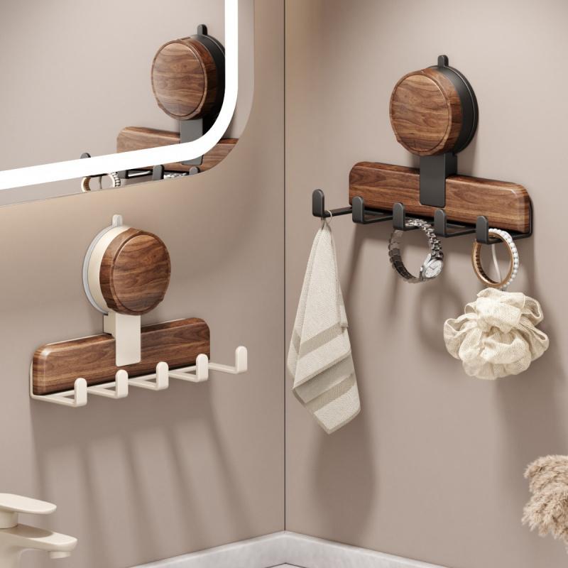 Walnut Suction Cup Hooks - NO DRILLING Adhesive Bathroom Shower Hooks for Towels, Holds Weight, Damage-Free Removable Wall Hook