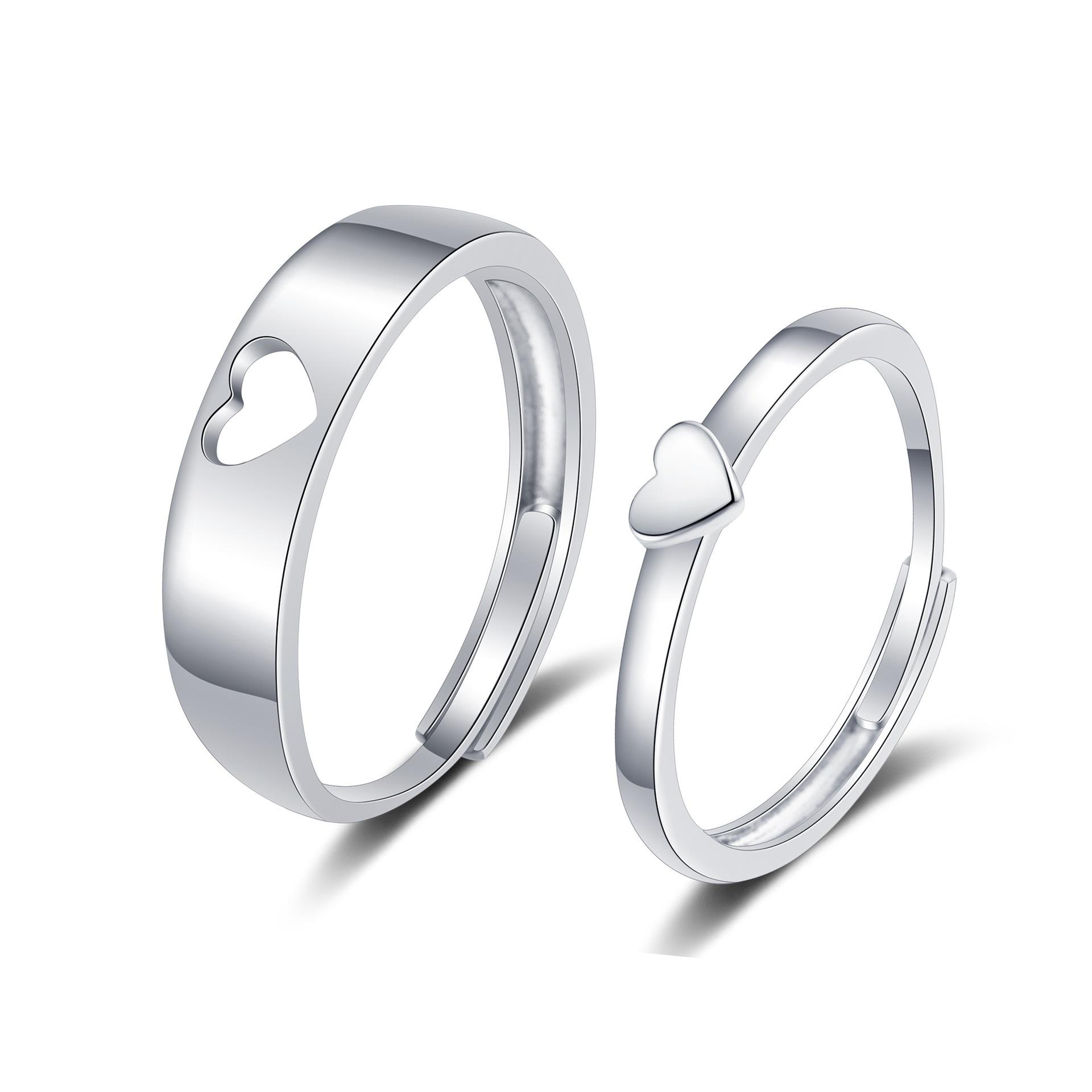 2026 Simple Love Hollow Ring Female Small Fresh Heart Shape Couple Ring Male and Female Marriage Proposal Engagement Ring Gift Resizable two