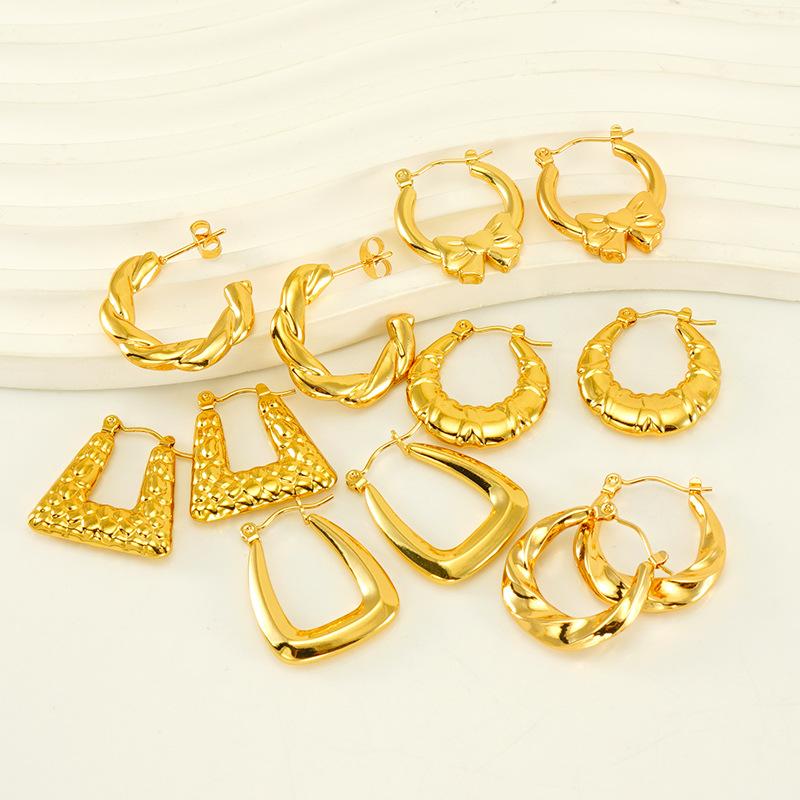 Stainless Steel Vintage Twist Hoop Earrings For Women Fashion Niche Design Ear Buckle Jewelry Gift