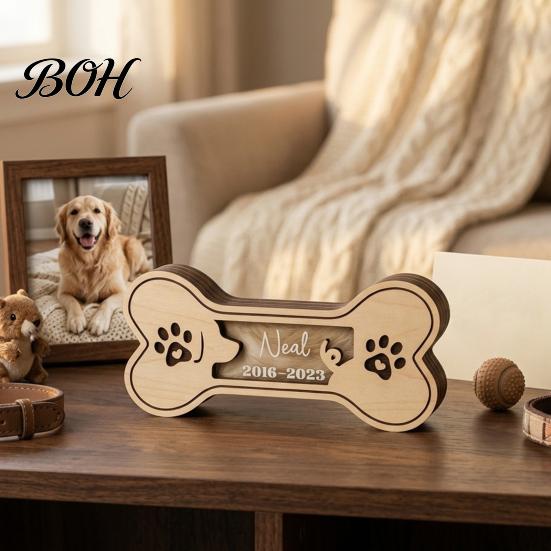Holz Haustier Gedenkbehälter Hund Haare Andenkenbox, Knochenförmige Dekorative Aufbewahrung für Zuhause Büro Beileidsgeschenk Verlust von Haustieren Box