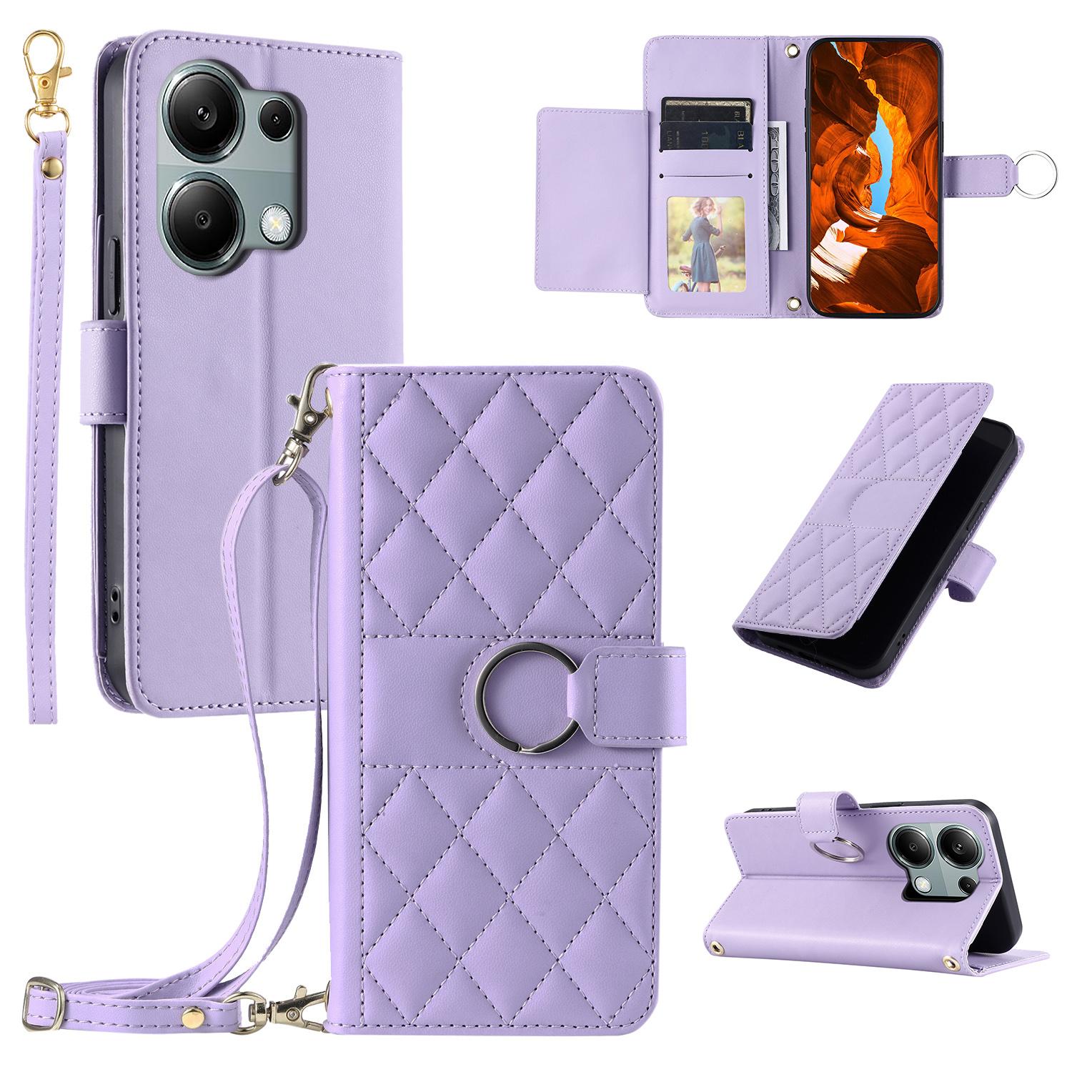 

For Xiaomi Poco M6 Pro 4G/Redmi Note 13 Pro 4G Crossbody Leather Case Wallet Stand Rhombus Mobile Cover E