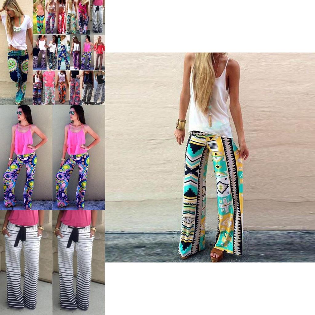 Women Bohemia Long Pants Floral Print Straight Casual Loose Trousers With Micro Fiber Material