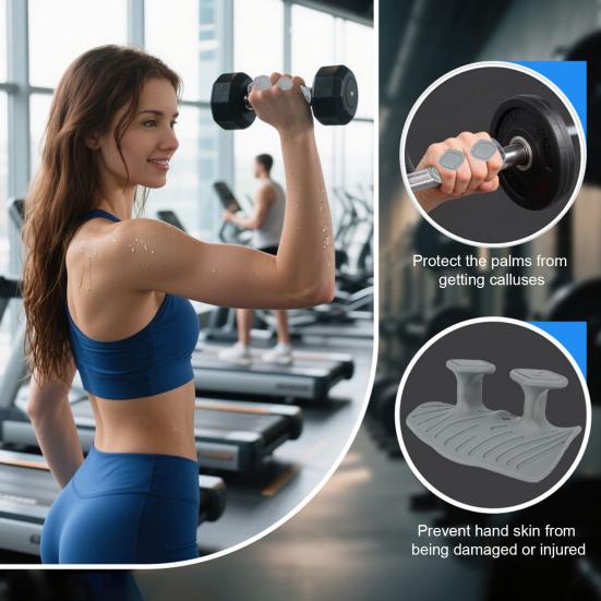 1 Pair Anti-Slip Silicone 2-Finger Workout Grips Men Women Palm Protection Lifting Deadlift Pull-Up Grippers Gym Training Exercise Fingerless