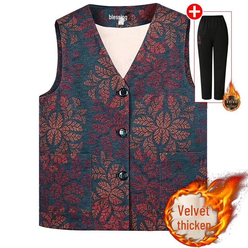 Elderly Women's Sleeveless Cardigan - Plus Size Grandma Vest for Spring/Autumn