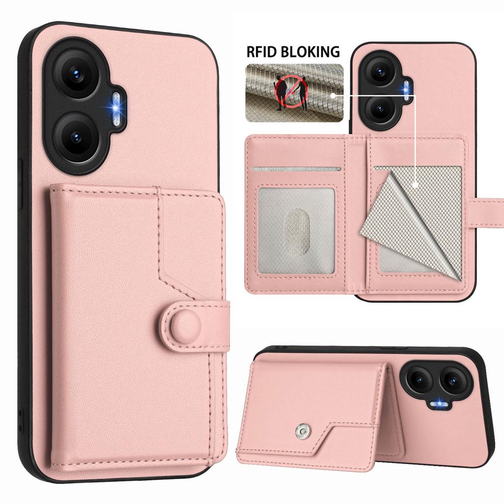 Für Xiaomi Poco F7 5G/Xiaomi Redmi Turbo 4 Pro 5G Hülle RFID-Blockierender Kartenhalter Ständer TPU+PU-Leder Handy-Rückseite