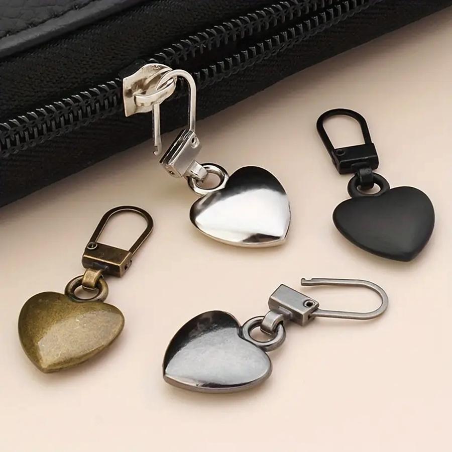 5 pçs costura zíperes extrator cabeça forma do coração destacável metal zíper slider kits de reparo para sacos mochila casaco zíper puxar guia