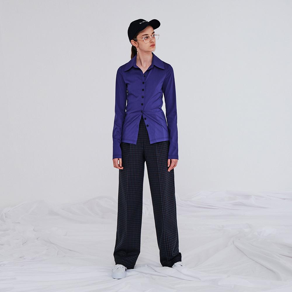 MAKE A TOAST Check Two Tuck Slacks Check Blue