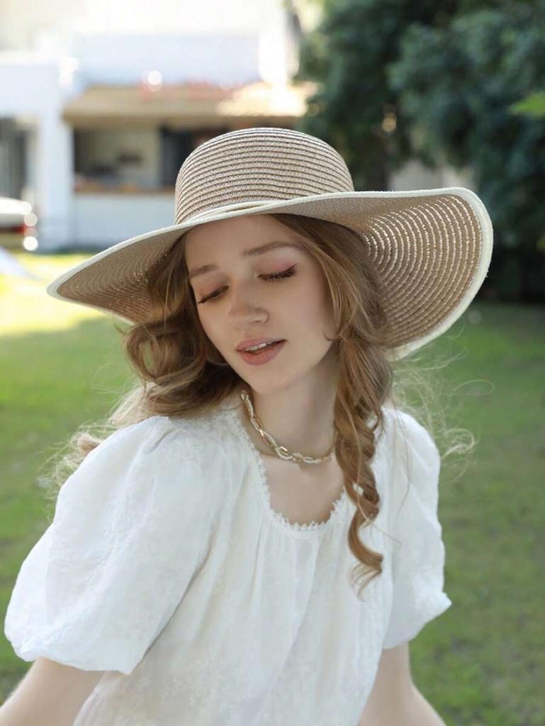 Women Boho Floral Straw Sun Hat With Sunflower Decor For Beach Vacation Cruise