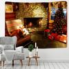 Home Room Living Room Decoration Gift Christmas Tapestry Christmas Tree and Fireplace Cozy Home Wall Hanging Background